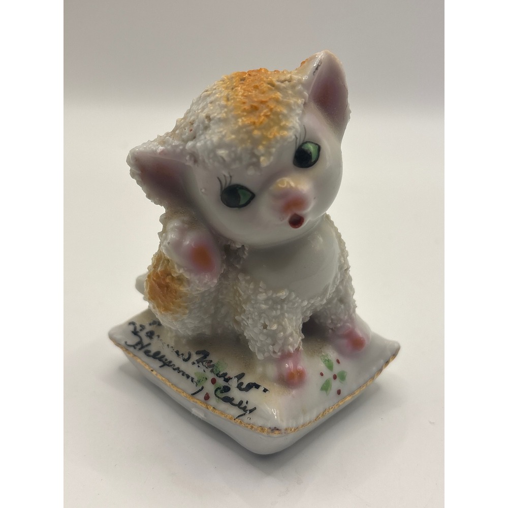 Vintage Spaghetti Porcelain Kitten Figurine Hollywood California Souvenir Japan